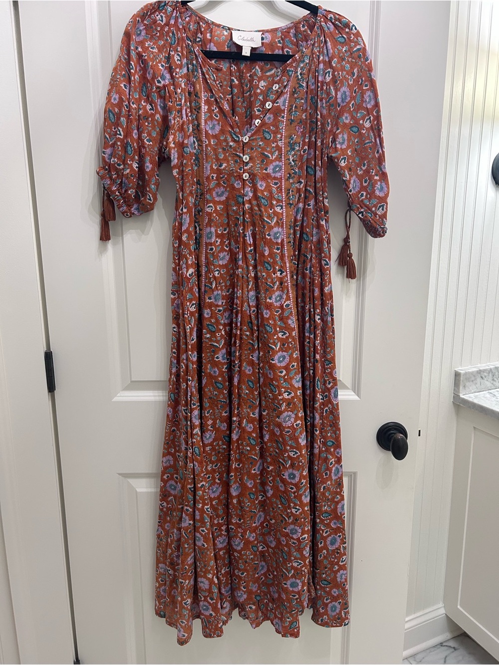 Cleobella Rust Floral Button-Front Maxi Dress